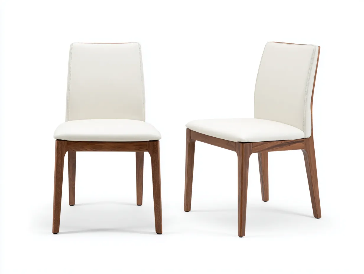 Stuhl 2er-Set 50x57x86 cm - Kunstleder in Creme/Walnuss - gepolsterter Esszimmerstuhl mit hoher Rückenlehne-Mazofahome
