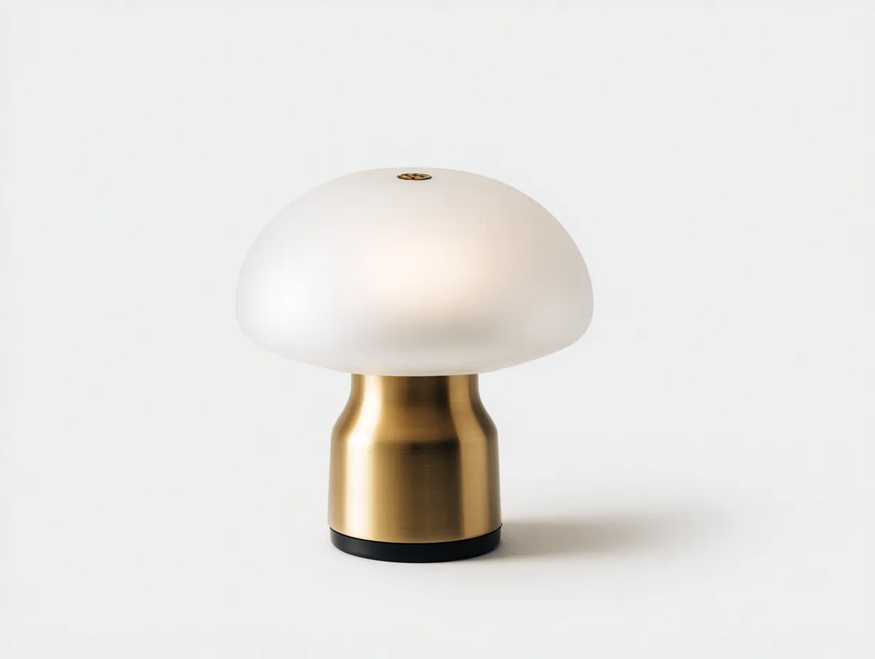 Tischlampe 24x24x28 cm - weißer Halbkugelschirm mit gebürstetem Goldfuß - dekorative Wohnzimmerlampe-Mazofahome