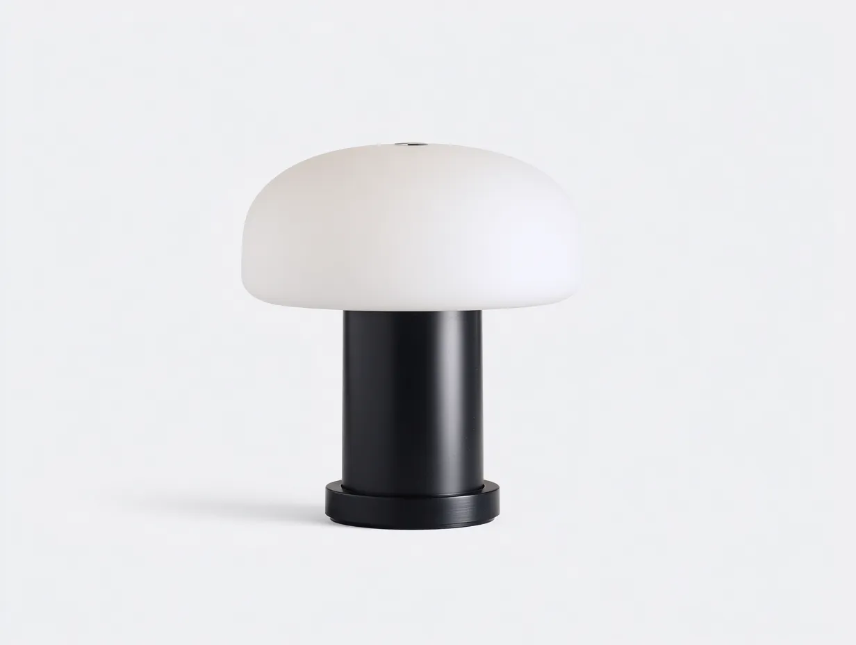 Tischlampe 26x26x30 cm - weißer Kuppelschirm mit schwarzem Zylinderfuß - moderne Wohnzimmerleuchte-Mazofahome