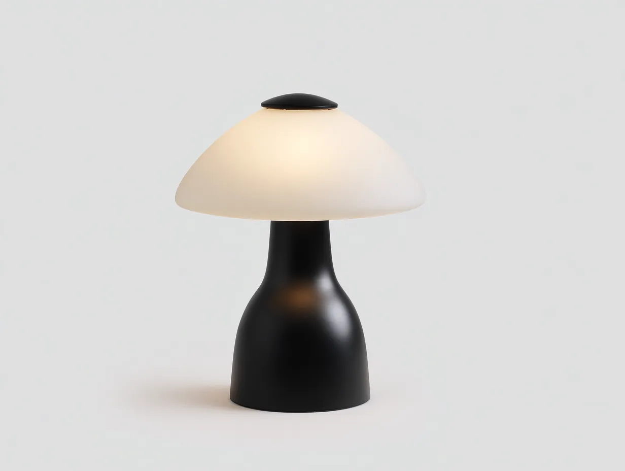 Tischlampe 24x24x32 cm - opaler Kuppelschirm mit mattschwarzem Fuß - moderne Wohnzimmerleuchte-Mazofahome