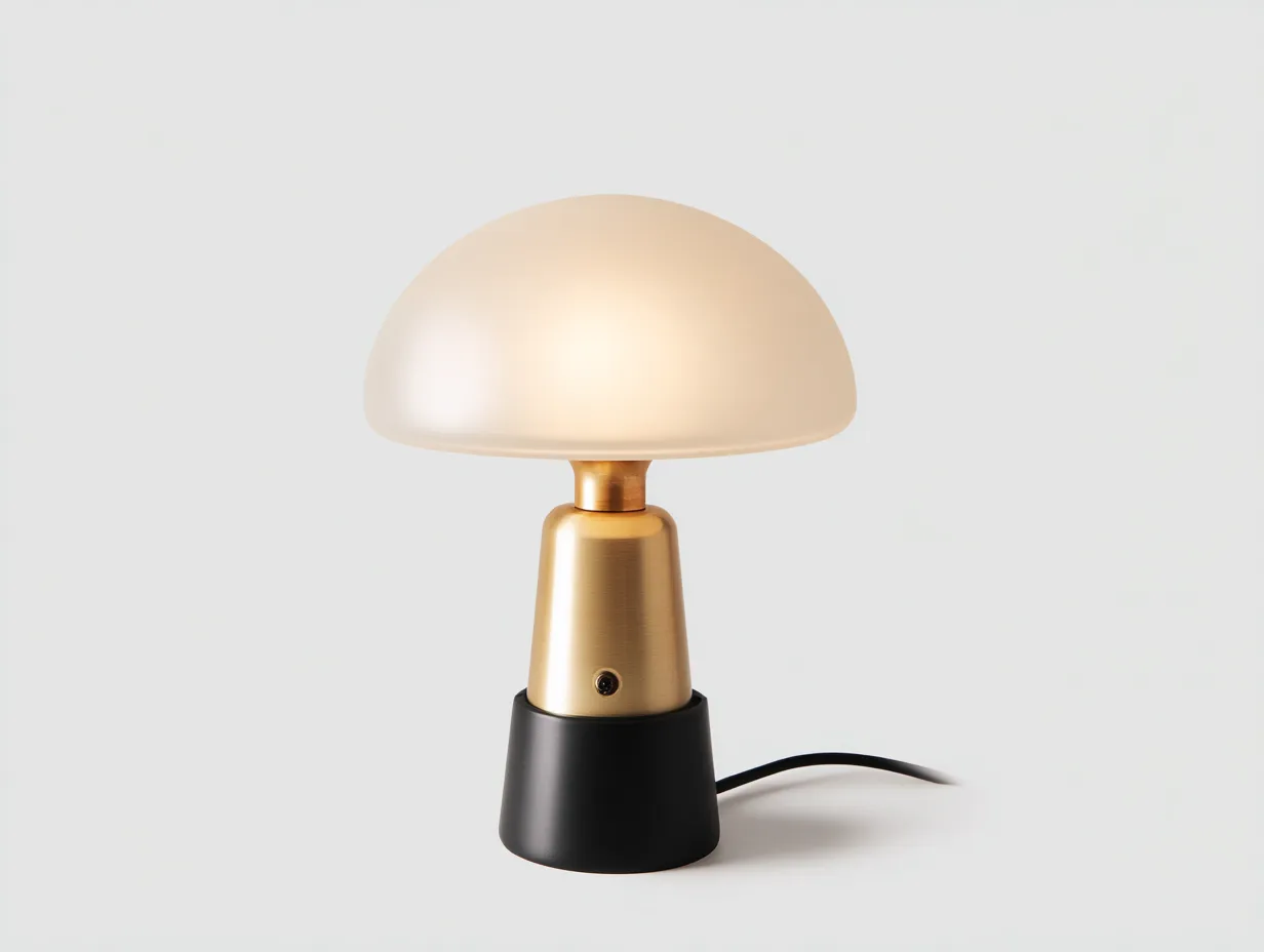 Tischlampe 25x25x30 cm - opaler Pilzschirm mit goldfarbenem Metallfuß und schwarzem Sockel - elegante Wohnzimmerlampe-Mazofahome