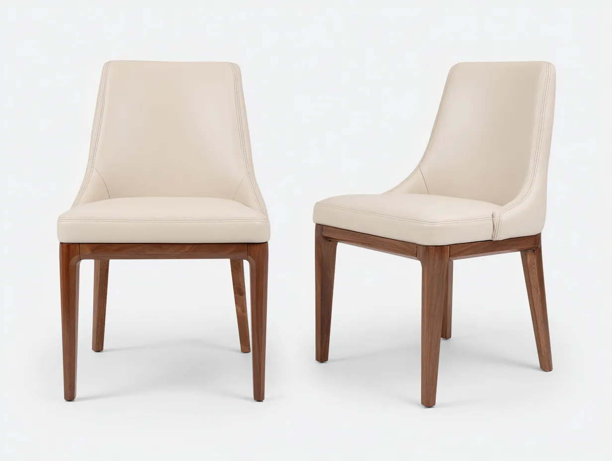 Stuhl 2er-Set 53x59x84 cm - Kunstleder in Creme/Walnuss - Esszimmerstuhl mit Holzgestell-Mazofahome