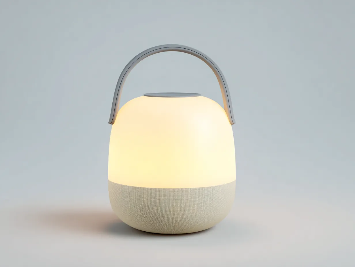 Tischlampe 20x20x28 cm - cremefarbener Leuchtkörper mit grauem Tragebogen - tragbare Wohnzimmerlampe-Mazofahome