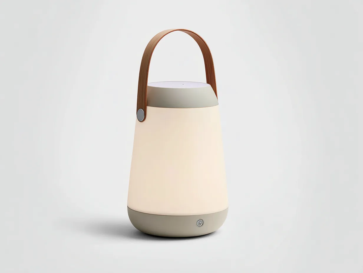 Tischlampe 18x18x34 cm - cremefarbener Leuchtkörper mit Holzgriff - tragbare LED Wohnzimmerlampe-Mazofahome