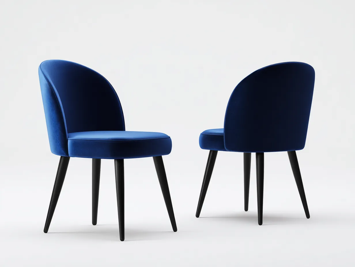 Stuhl 2er-Set 54x57x81 cm - Samt in Royalblau/Schwarz - Esszimmerstuhl mit runder Rückenlehne-Mazofahome