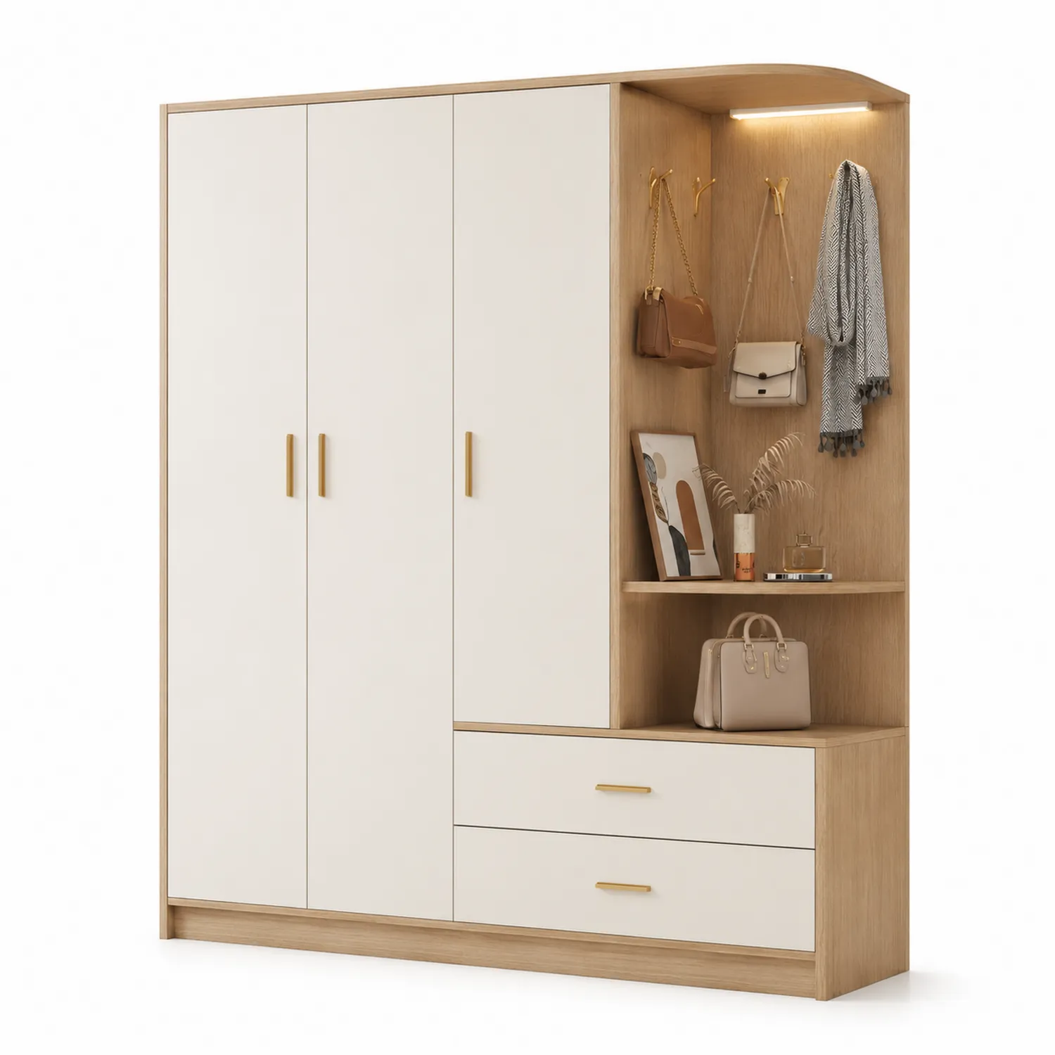 Szafa ubraniowa z drzwiami i wieszakami 200 cm MDF Biały/Dąb