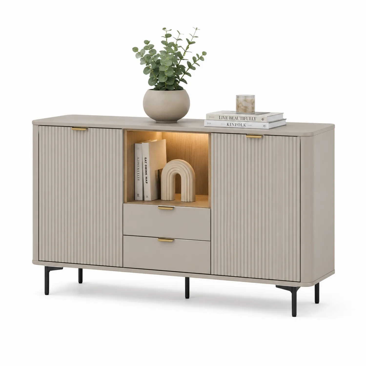 Komoda MDF z Oświetleniem i Stalowymi Nogami