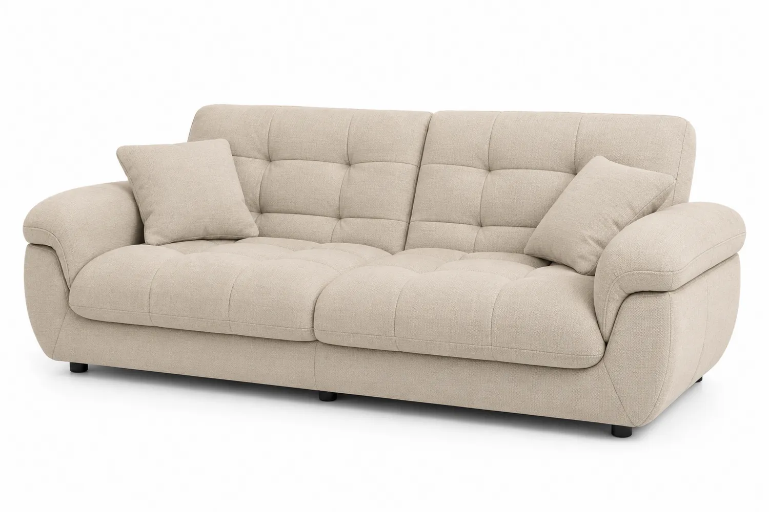 Beżowa sofa dwuosobowa z tkaniny poliestrowej