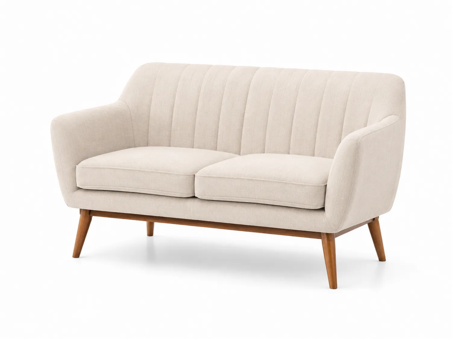 Dwuosobowa sofa z tkaniny lnianej na drewnianych nogach
