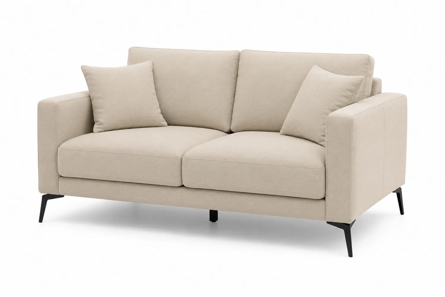 Sofa dwuosobowa z tkaniny w kolorze beżowym z metalowymi nogami