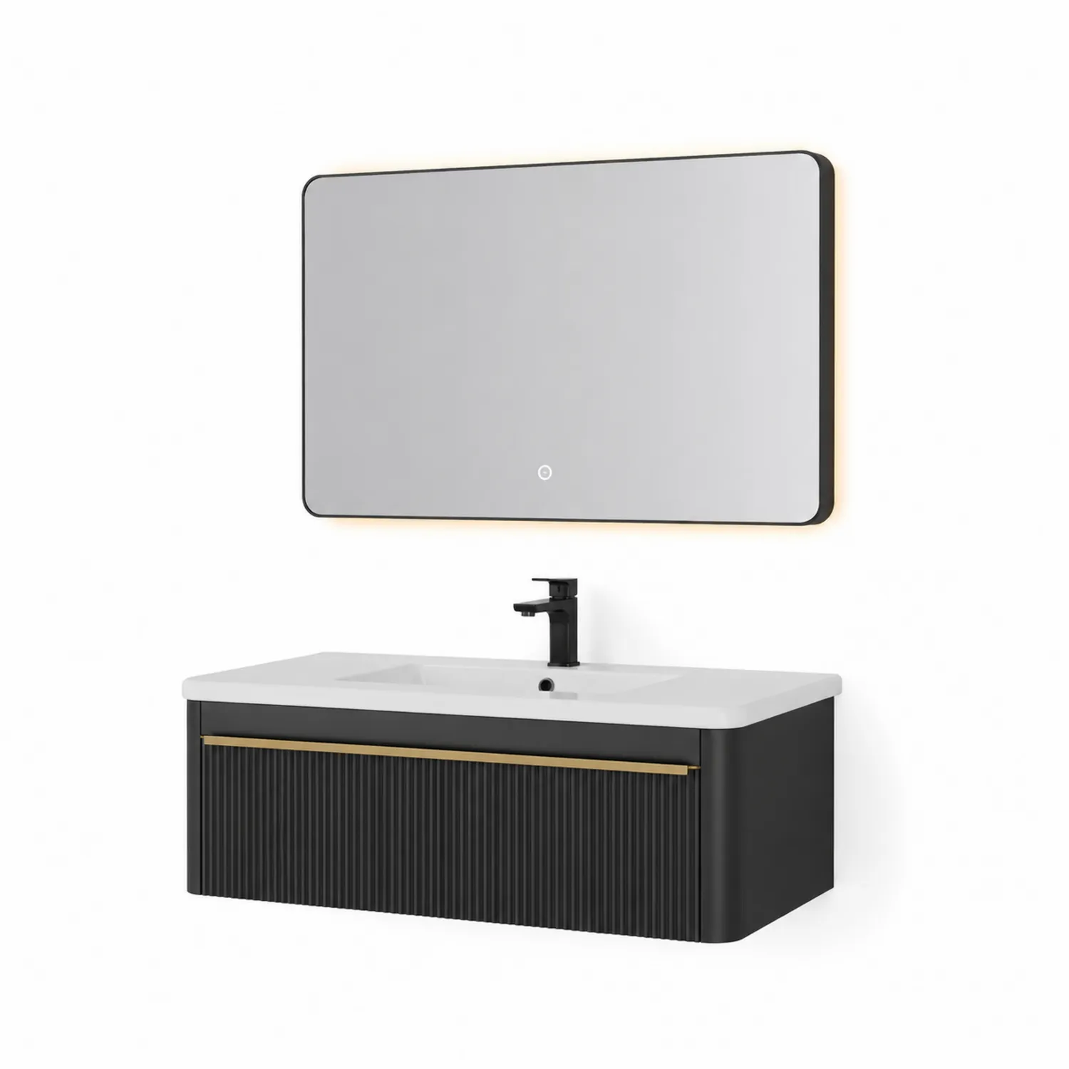 Czarna szafka łazienkowa z MDF z lustrem i umywalką 80x50 cm