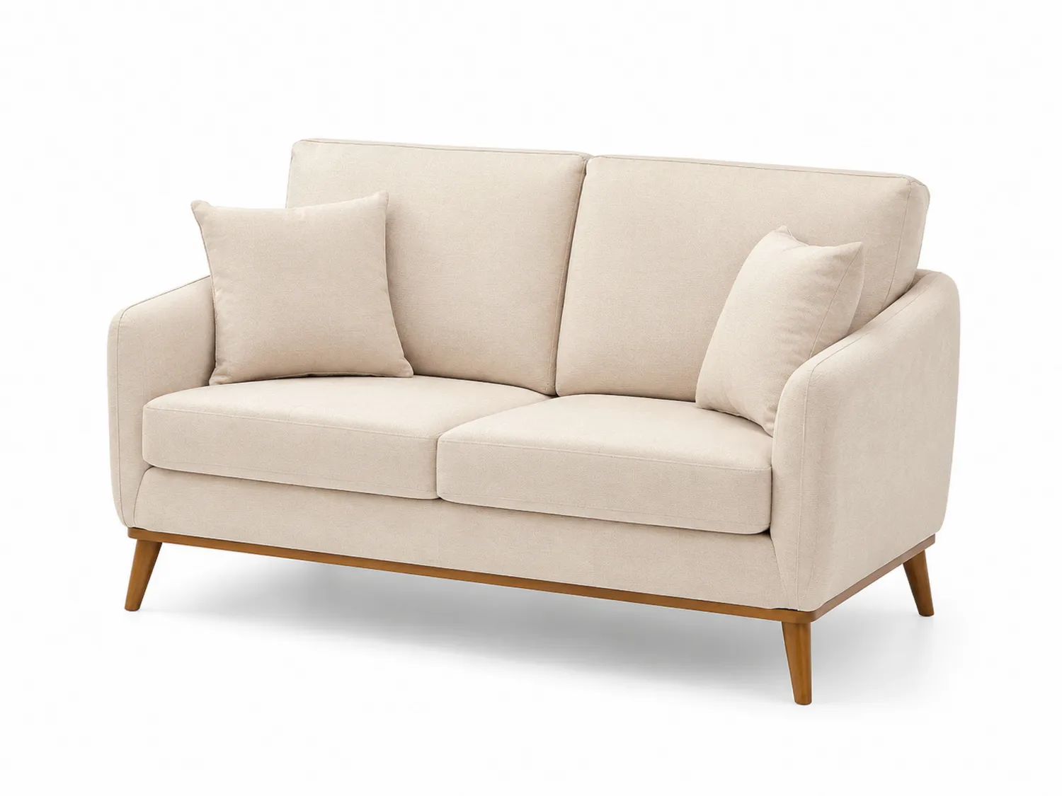 Sofa dwuosobowa beżowa z drewnem bukowym