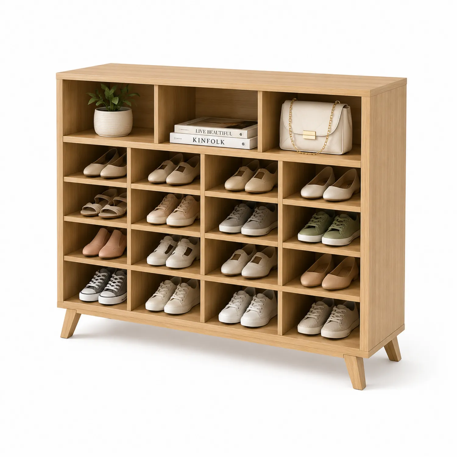 Drewniana szafka na buty z 18 półkami 115x100x30 cm