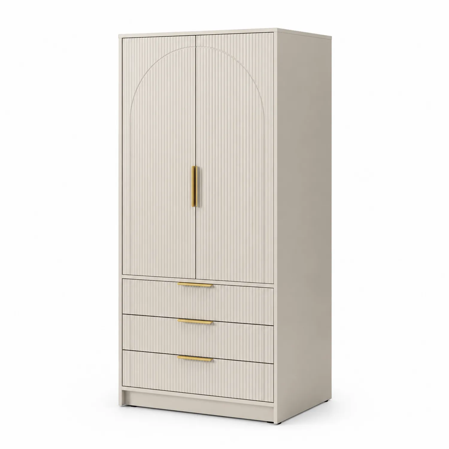 Szafa dwudrzwiowa z szufladami MDF beżowa z metalowymi uchwytami 200x90x50 cm