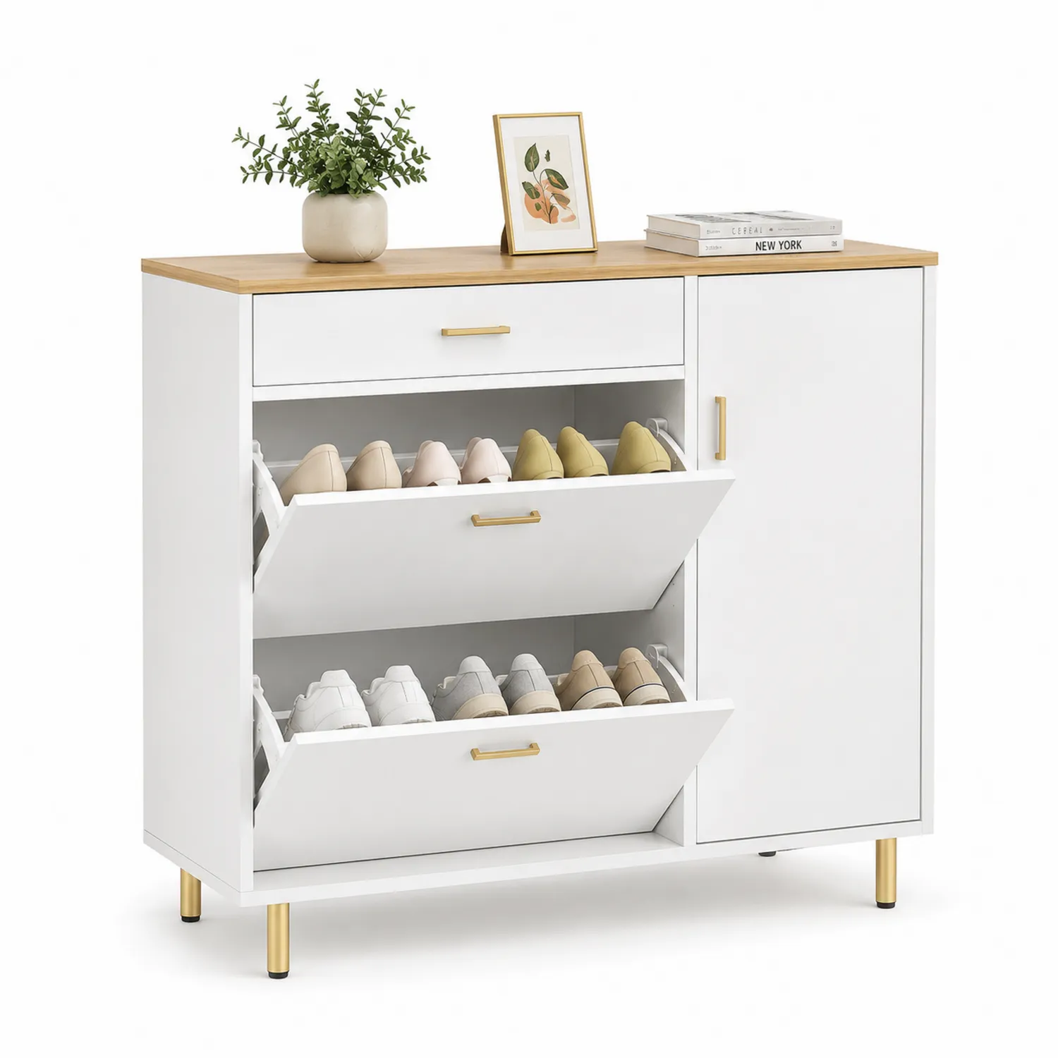 Szafka na buty z MDF z drewnianym blatem 80x100x30 cm