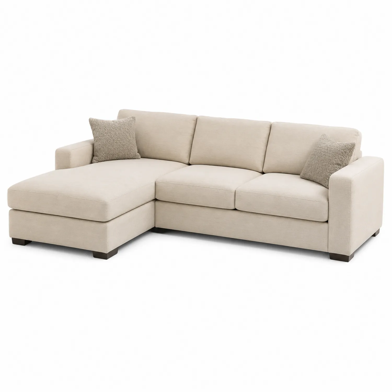 Beżowa sofa modułowa z tkaniny poliestrowej, kształt L, 264cm x 180cm