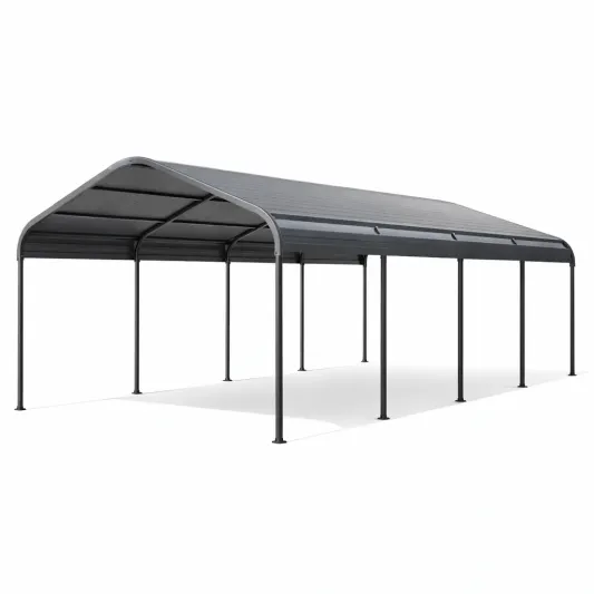Metall Carport 6m x 3m Stahlrahmen Polycarbonat-Dach Dunkelgrau-furnzexa