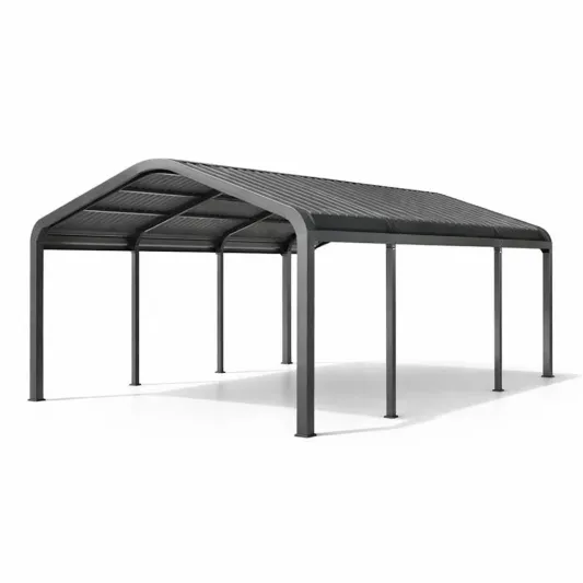Carport aus pulverbeschichtetem Stahl mit Polykarbonat-Dach, Schwarz-furnzexa