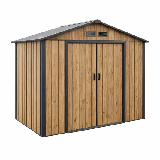 Metall Gartenhaus Holzoptik Doppeltür 213cm x 127cm x 185cm-furnzexa