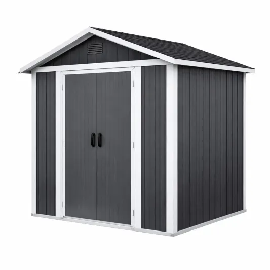 Kunststoff Gartenhaus Grau Weiß 255 cm x 192 cm x 202 cm-furnzexa