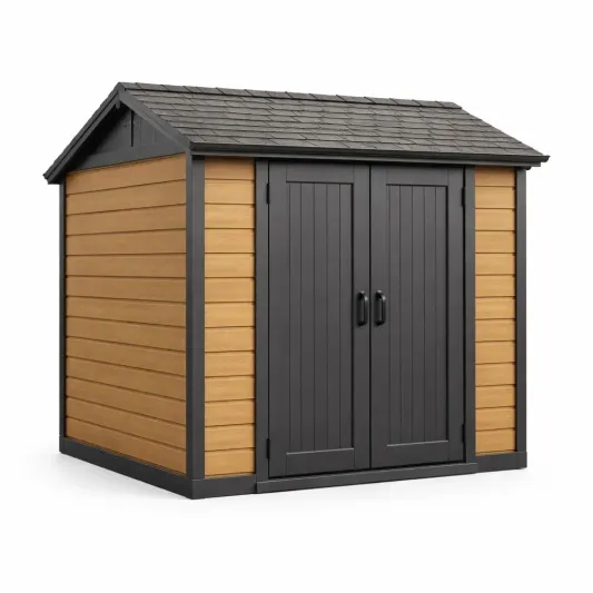 Gartenhaus mit Doppeltüren Holzoptik Kunststoff 216x214x218 cm-furnzexa