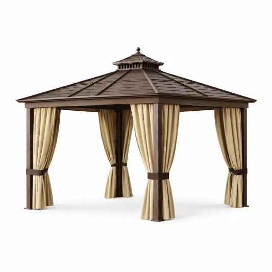 Pavillon aus Aluminium Braun 300x400 cm mit Polyester-Vorhängen-furnzexa