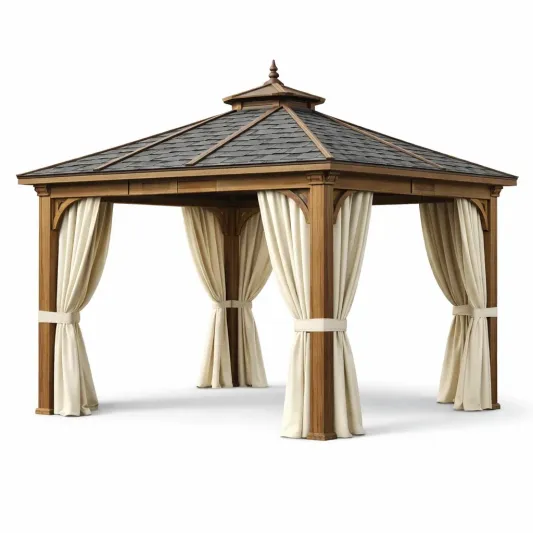 Holzpavillon mit Schindeldach und Vorhängen 300x400x300 cm-furnzexa