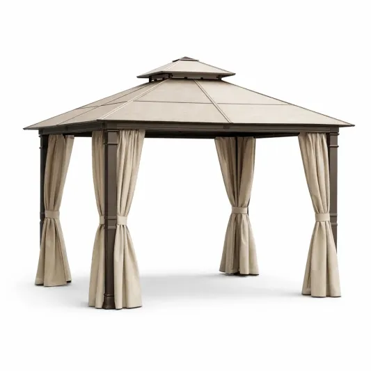 Stahlpavillon mit Polyester-Vorhängen 3m x 3m-furnzexa