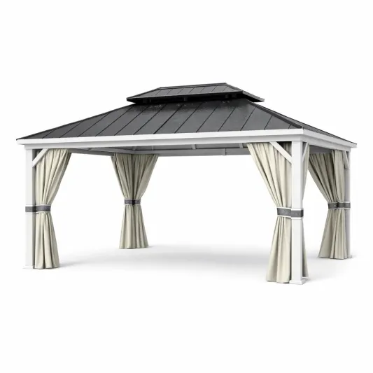 Metall Gartenpavillon mit Vorhängen 4x3m Dunkelgrau/Weiß-furnzexa