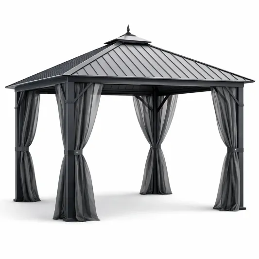 Pavillon aus Aluminium mit Metalldach und Polyester-Netzen 3x4m Grau-furnzexa