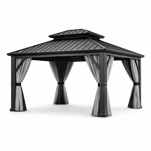 Aluminium Pavillon 3x4m mit Vorhängen Schwarz Polycarbonat Dach-furnzexa