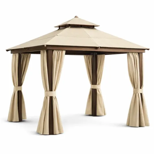 Pavillon Garten Beige 3x3m Stahl Polyester-furnzexa