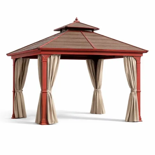 Aluminium-Pavillon mit Polyester-Vorhängen 3x3 m Rot-furnzexa
