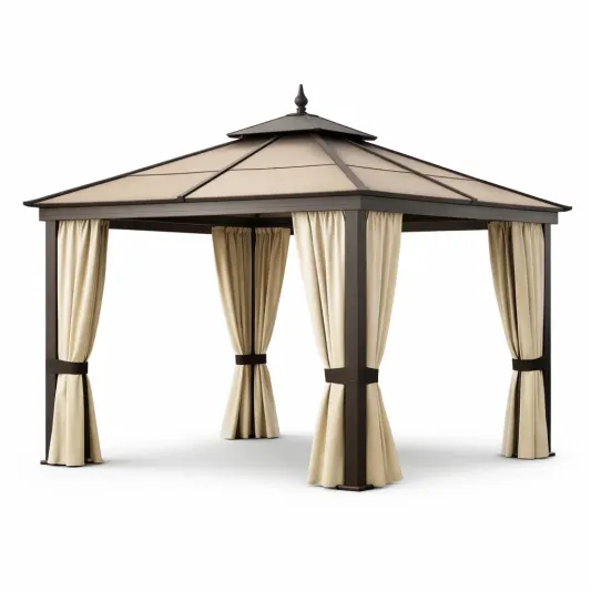 Pavillon Stahlrahmen 3x3m Dunkelbraun Beige-furnzexa