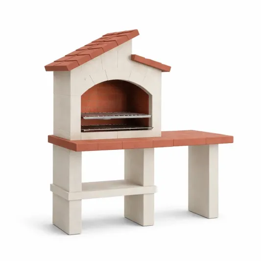 Betongrill mit Dach und Seitentisch aus Terrakotta-furnzexa