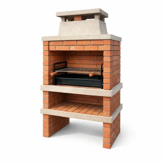 Gartengrillkamin aus Ziegelstein mit Stahlrost, 200 cm x 110 cm x 70 cm-furnzexa
