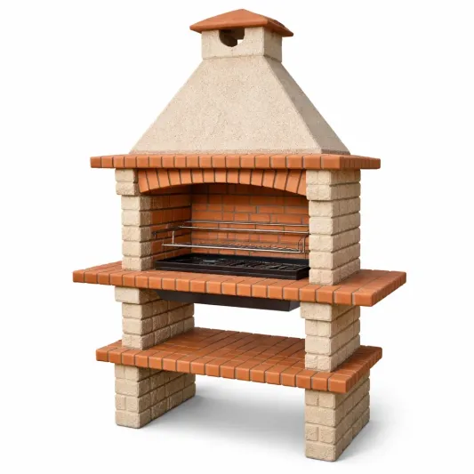 Gartenkamin Grillstation aus Beton und Ziegelsteinen Beige/Rot-furnzexa
