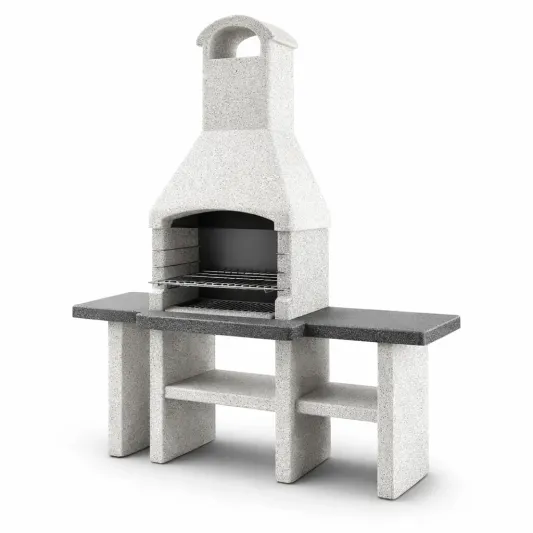 Beton Grillstation mit Seitenablagen Grau 200x210x65cm-furnzexa