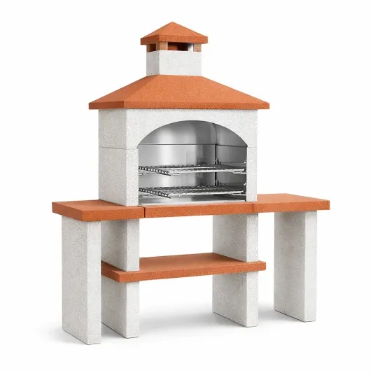 Betongrillkamin mit Edelstahlgrillrost Orange/Grau-furnzexa