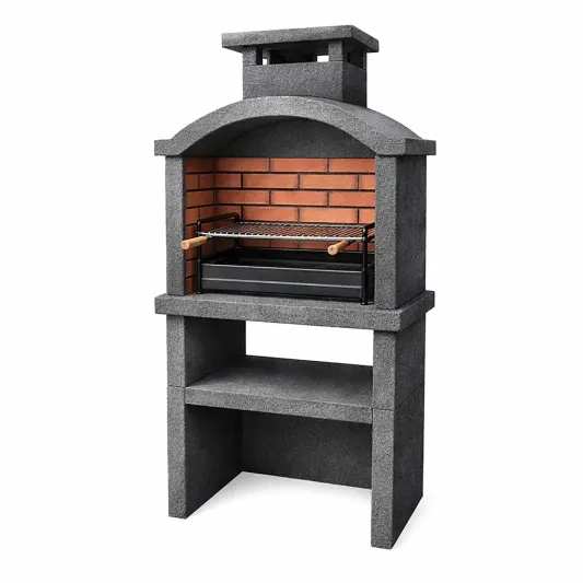 Steingrillkamin mit Metall-Grillrost und Ziegeln, 150 cm Höhe, für den Außenbereich-furnzexa