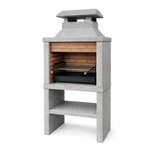 Beton Grillkamin mit Schamottestein Grau/Rot 160 cm-furnzexa