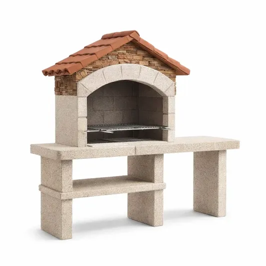 Grillstation aus Stein mit Kamin und Ablagen, 190x70x210cm-furnzexa