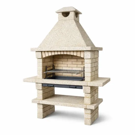 Steingrill Ausenkamin mit Edelstahlrost in Beige-furnzexa