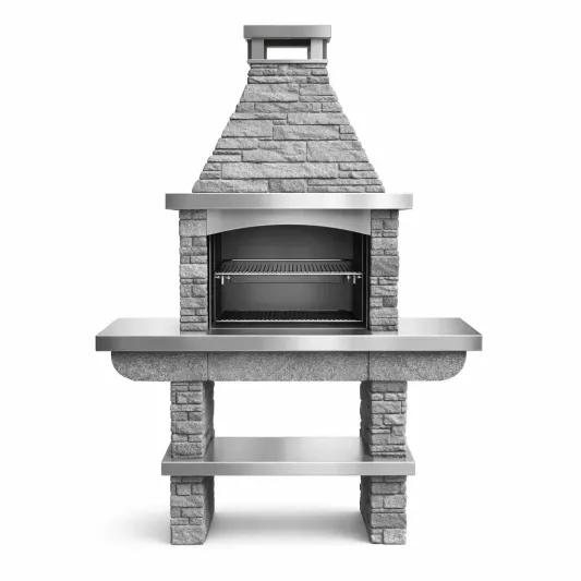 Gartengrillkamin aus Edelstahl und Naturstein 130x75x200 cm-furnzexa