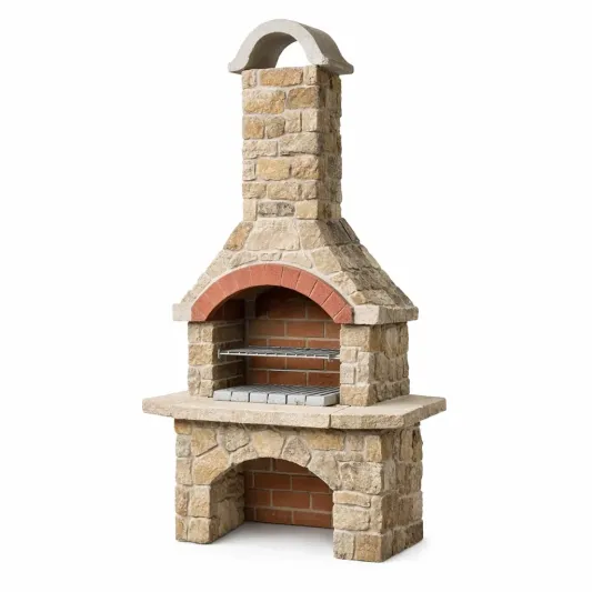 Steingrillkamin aus Sandstein und Ziegel, 185 cm hoch, Grillfläche 60x40 cm-furnzexa