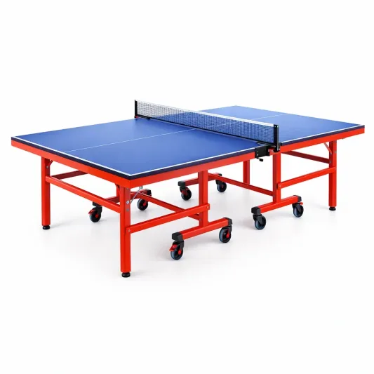Klappbare Tischtennisplatte aus MDF und Stahl Blau Rot 274x153x76cm-furnzexa