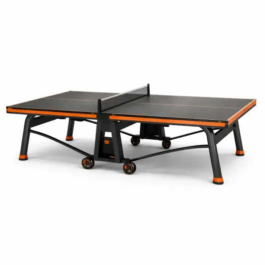 Klappbare Tischtennisplatte aus MDF Schwarz/Orange 274x152.5x76cm-furnzexa