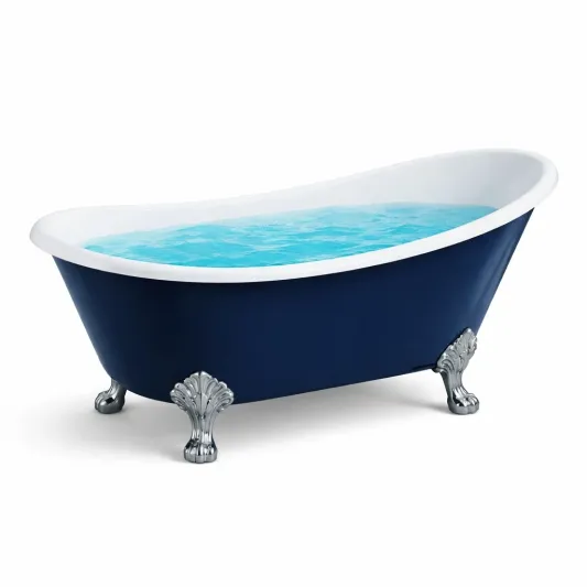 Freistehende Acrylbadewanne Blau mit Metallfüßen-furnzeta