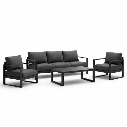 Gartenmöbel Set 4-teilig Aluminium Schwarz Dunkelgrau-furnzeta