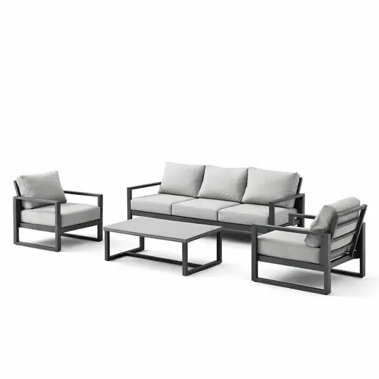 Gartenmöbel Set 4-teilig Aluminium Grau 3-Sitzer Sofa Sessel Tisch-furnzeta
